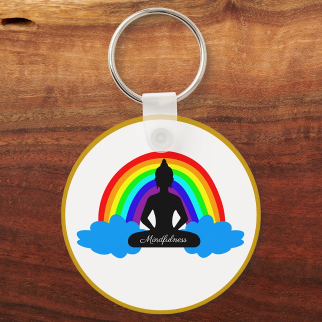 Rainbow Buddha & Mindfulness Yoga / meditation Keychain (Front)
