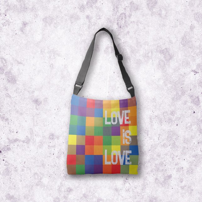 Rainbow Buffalo Check Pride Plaid Personalize Crossbody Bag (Rainbow Checkerboard Pride Flag Colors Buffalo Check Plaid Tote Bag)