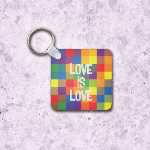 Rainbow Buffalo Check Pride Plaid Personalize Keychain