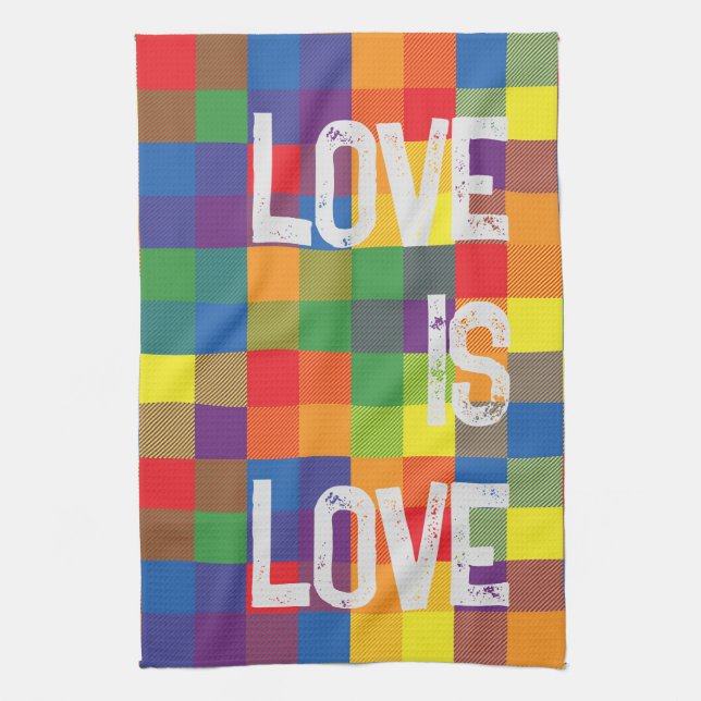 Rainbow Buffalo Check Pride Plaid Personalize Kitchen Towel (Vertical)