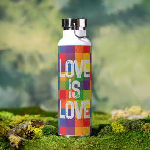 Rainbow Buffalo Check Pride Plaid Personalize Water Bottle