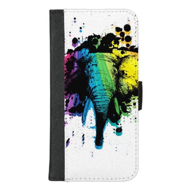 Rainbow Bull Elephant Abstract iPhone Wallet Case (Front)