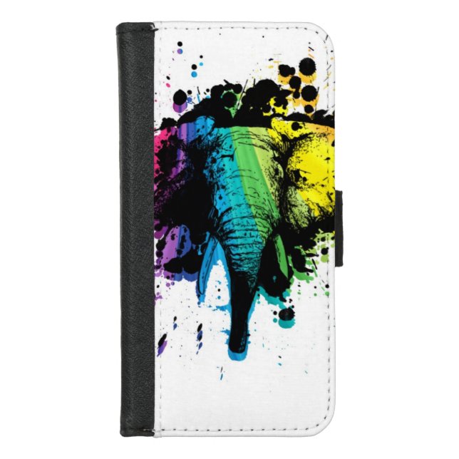 Rainbow Bull Elephant Abstract iPhone Wallet Case (Front)