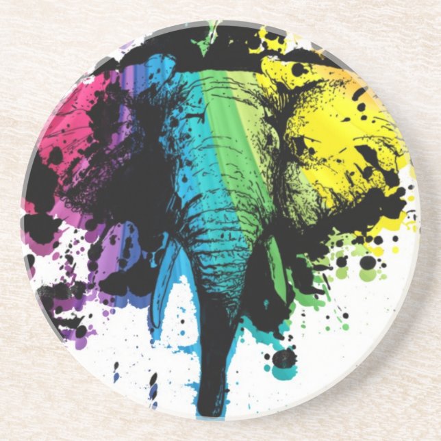 Rainbow Bull Elephant Drink Coaster (Front)