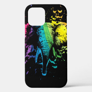 Rainbow Bull Elephant on Black iPhone 12 Case