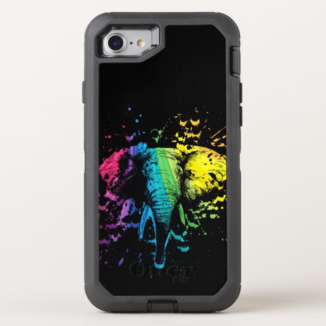 Rainbow Bull Elephant on Black Otterbox iPhone Case (Back)