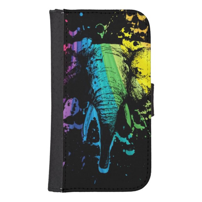 Rainbow Bull Elephant on Black Samsung Galaxy Wallet Case (Front)