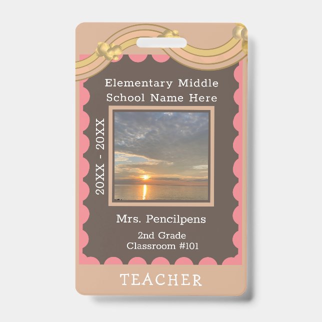  Rainbow Bulletin Board Custom Teacher Staff ID Ba Badge (Front)