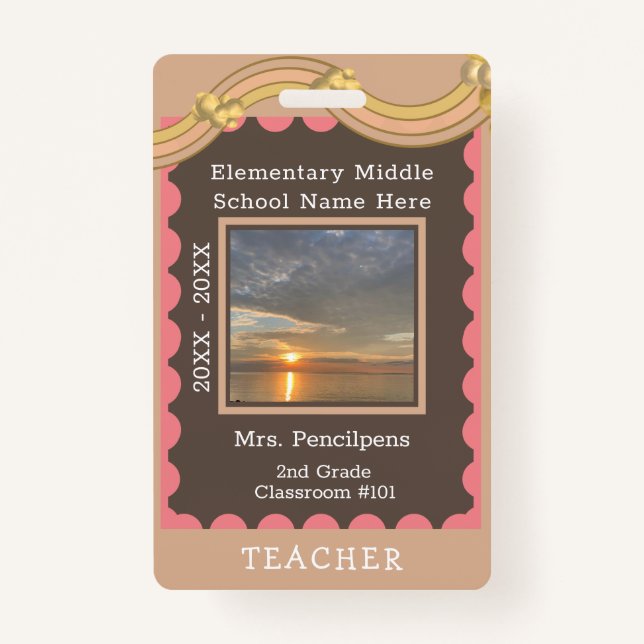  Rainbow Bulletin Board Custom Teacher Staff ID Ba Badge (Front)