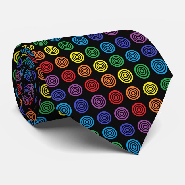 Rainbow Bullseye Black Neck Tie (Rolled)
