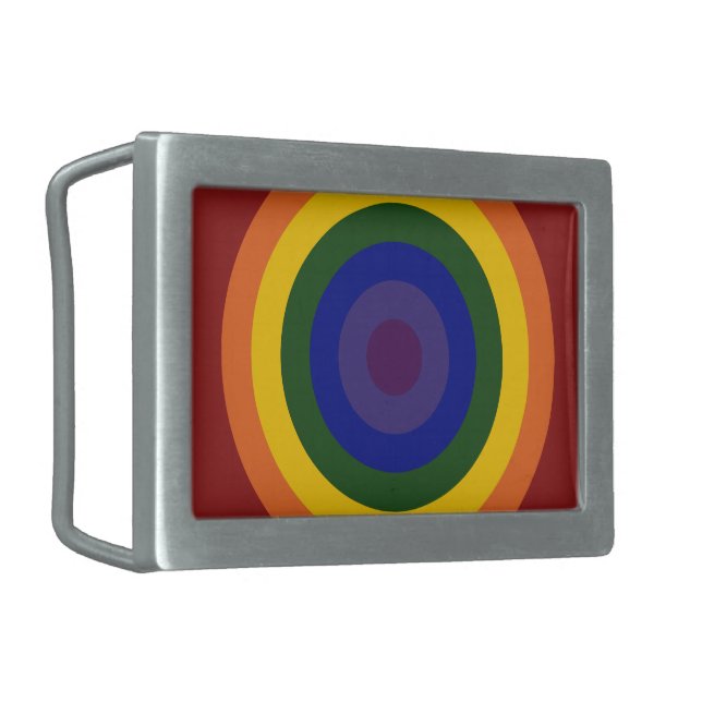 Rainbow Bullseye Rectangular Belt Buckle (Front Left)