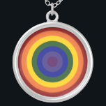 Rainbow Bullseye Silver Plated Necklace<br><div class="desc">Concentric circles form a rainbow colored bullseye. The outermost circle is red,  followed by orange,  yellow,  green,  blue,  indigo,  and ending with violet in the center. Celebrate your LGBT pride or your love of rainbows! 

 Digitally created 7500 x 7500 pixel image. 
 Copyright ©2011 Claire E. Skinner,  All rights reserved.</div>