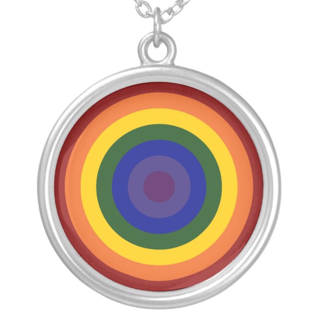 Rainbow Bullseye Silver Plated Necklace (Front)