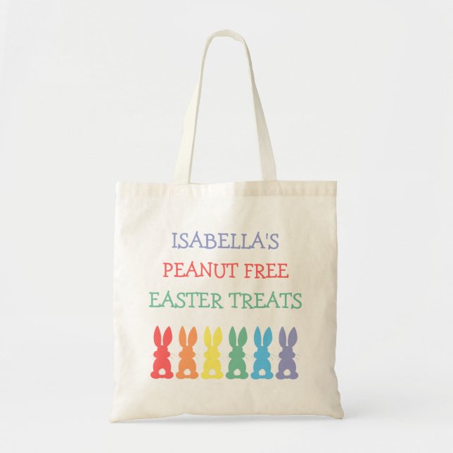 Rainbow Bunnies Food Allergy Personalized Easter Tote Bag (Front)