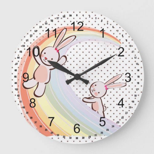 Rainbow Bunnies Large Clock