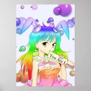 Rainbow Anime Bunny Girl Posters & Prints | Zazzle
