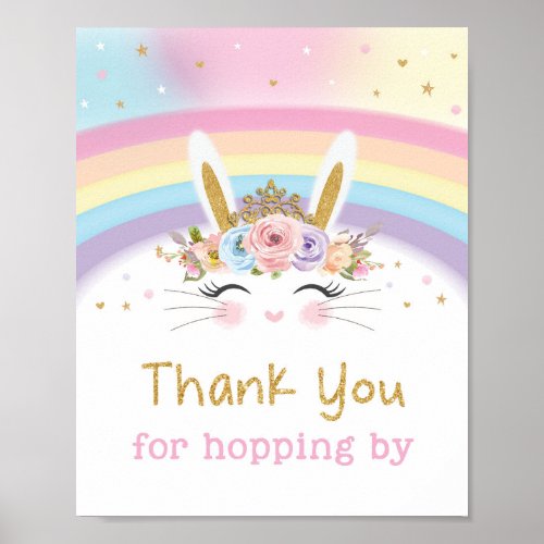 Rainbow Bunny Birthday Thank You for Hopping By Poster