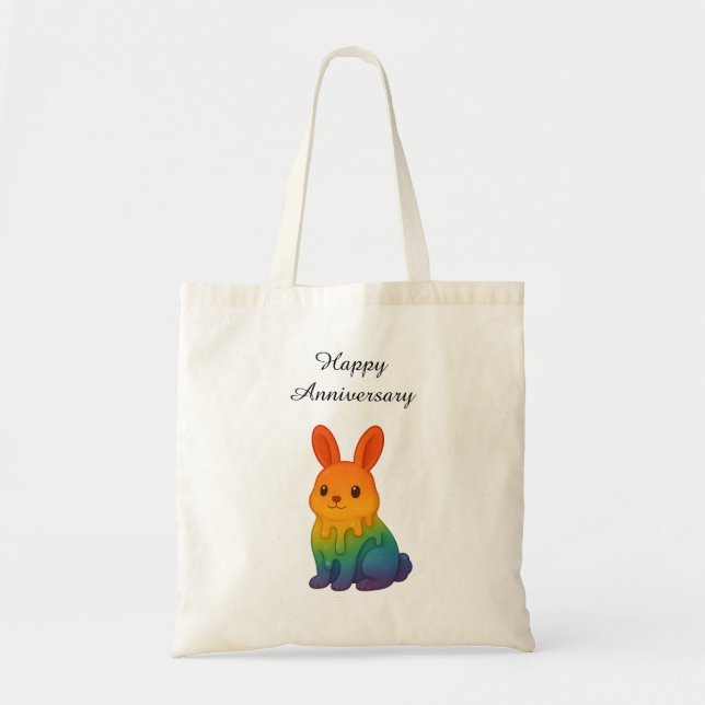 Rainbow Bunny - Happy Anniversary Tote Bag (Front)