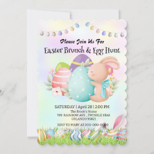 Rainbow bunny hunting egg Happy Easter day Party Invitation
