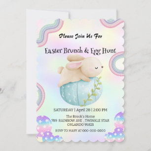 Rainbow bunny hunting egg Happy Easter day Party Invitation