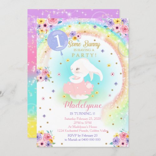 Rainbow Bunny Invitation Bunny Birthday