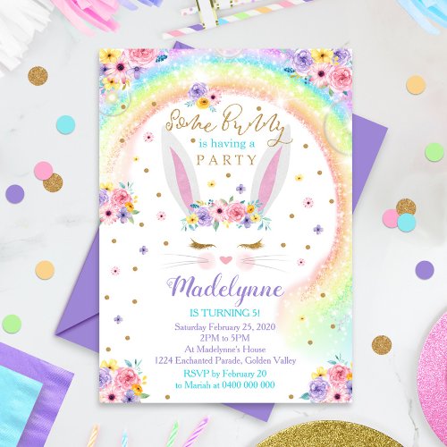 Rainbow Bunny Invitation Bunny Birthday