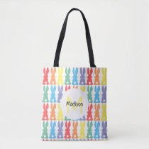 Rainbow Bunny Pattern Personalized Kids Easter Tote Bag