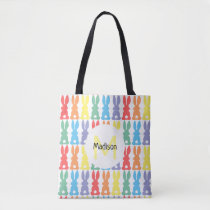 Rainbow Bunny Pattern Personalized Kids Easter Tote Bag