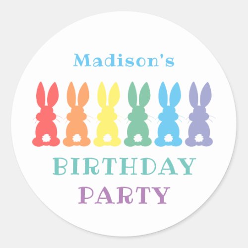 Rainbow Bunny Rabbit Kids Personalized Party Classic Round Sticker