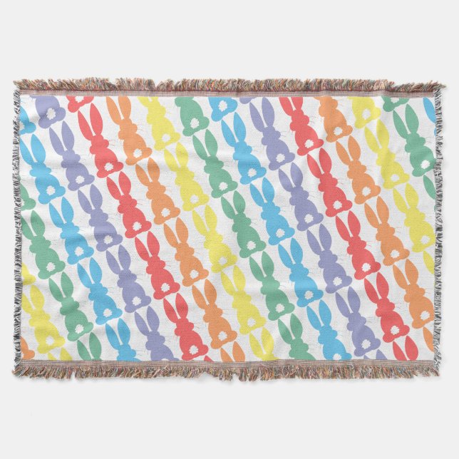 Rainbow Bunny Rabbits Bunny Tail Silhouette Throw Blanket (Front)