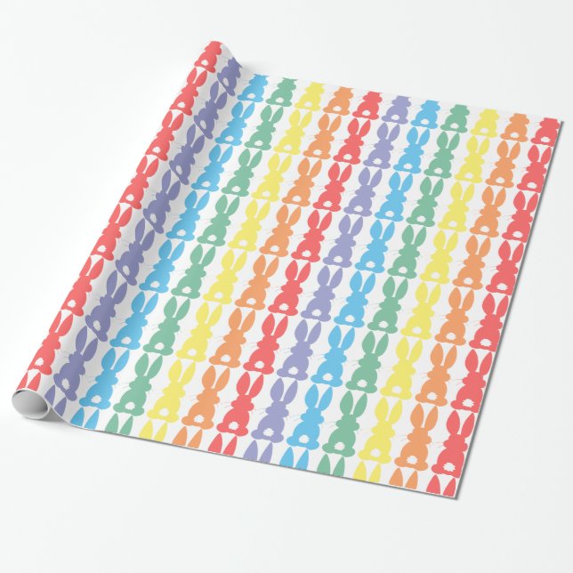 Rainbow Bunny Rabbits Silhouette Cute Fun Wrapping Paper (Unrolled)