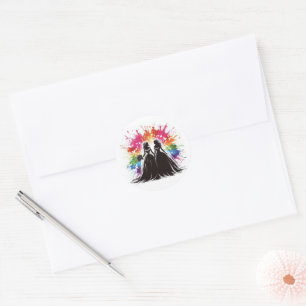 Rainbow Burst Brides Classic Round Sticker