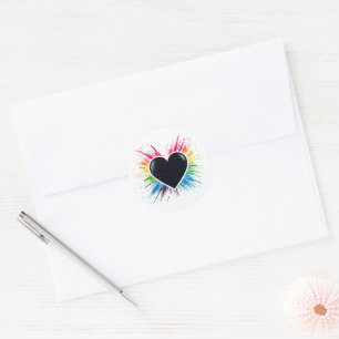 Rainbow Burst Heart Classic Round Sticker