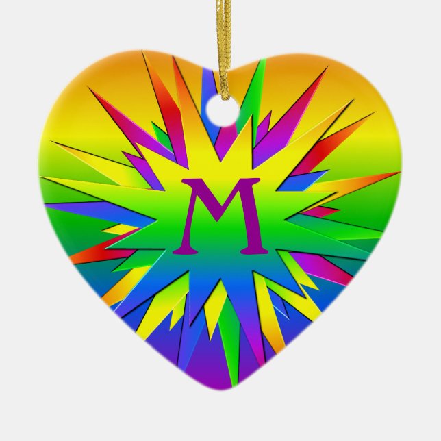 Rainbow Burst Ornament, customize Ceramic Ornament (Front)