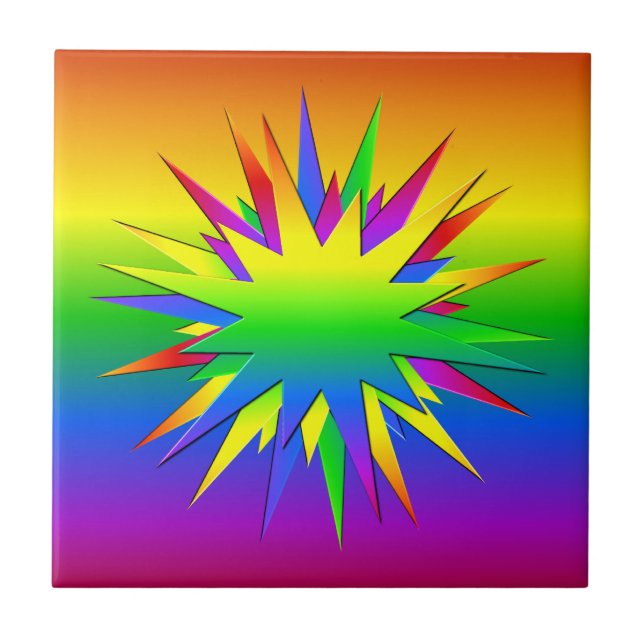 Rainbow Burst tile, customize Ceramic Tile (Front)