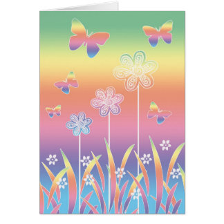 Rainbow Butterflies and Flowers Blank Card