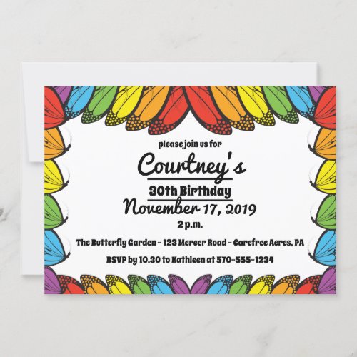 Rainbow Butterflies Birthday Party Invitation