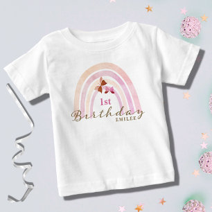 Rainbow Butterflies Birthday Party Pastel Pinks Baby T-Shirt