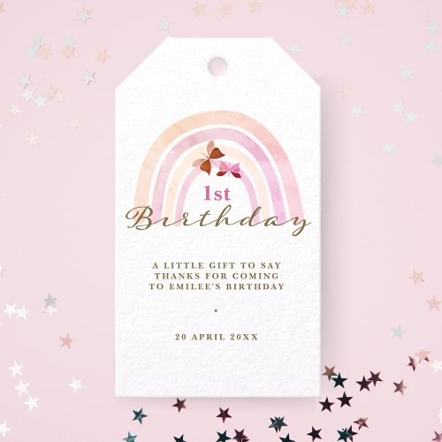 Rainbow Butterflies Birthday Pastel Pink Thank You Gift Tags