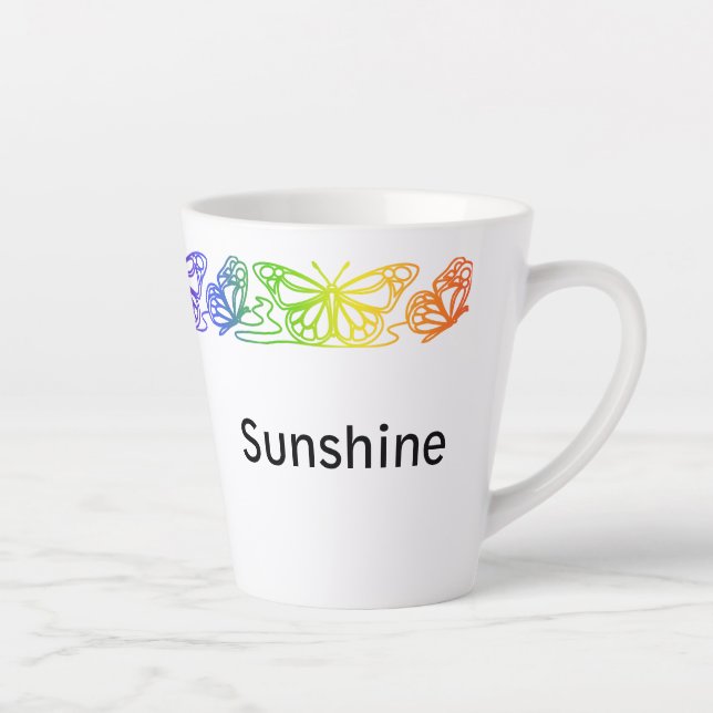 Rainbow Butterflies Border Personalized Latte Mug (Right)