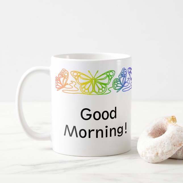 Rainbow Butterflies Border Personalized Mug (With Donut)