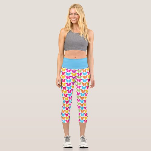 Rainbow butterflies button capri leggings