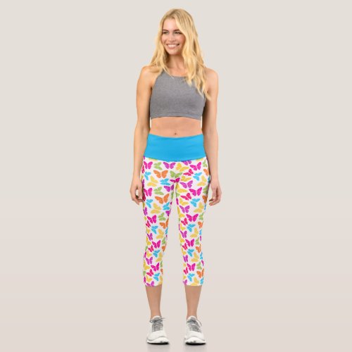 Rainbow butterflies button capri leggings