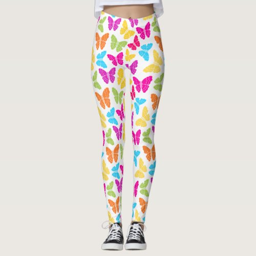 Rainbow butterflies button leggings