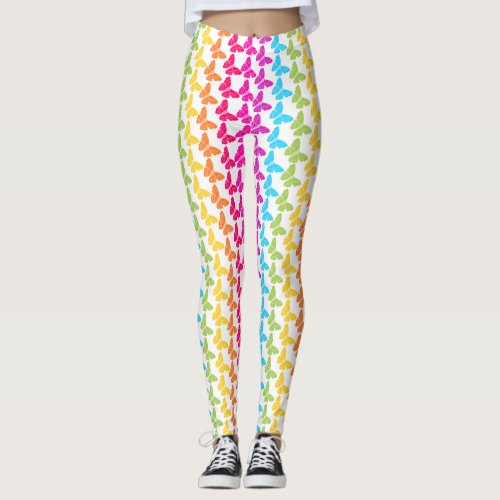 Rainbow butterflies button leggings