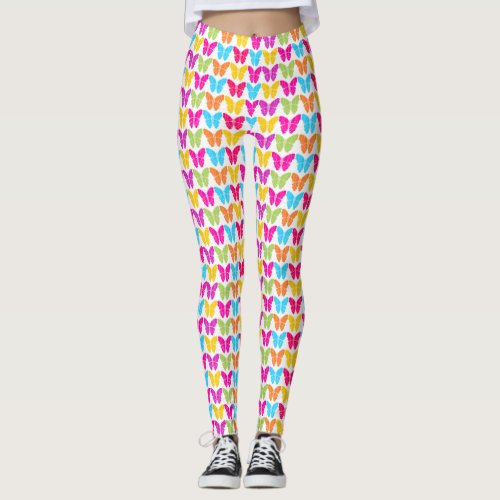 Rainbow butterflies button leggings