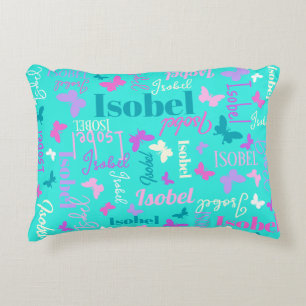 Rainbow butterflies custom name aqua Isobel Accent Pillow