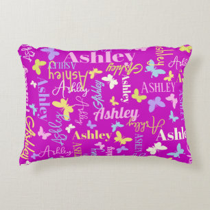 Rainbow butterflies custom name Ashley purple  Accent Pillow