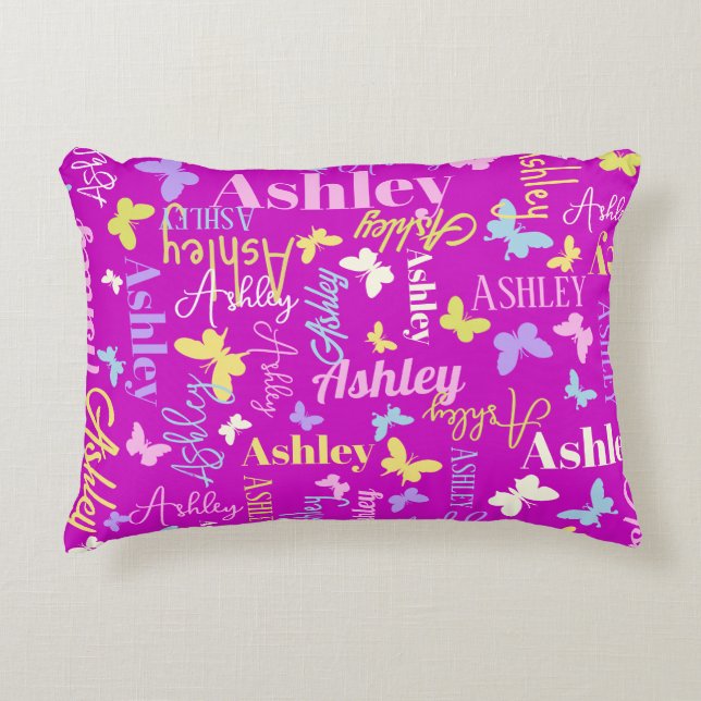 Rainbow butterflies custom name Ashley purple  Accent Pillow (Front)