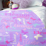 Rainbow Butterflies Custom Name Purple Eleanor Fleece Blanket at Zazzle